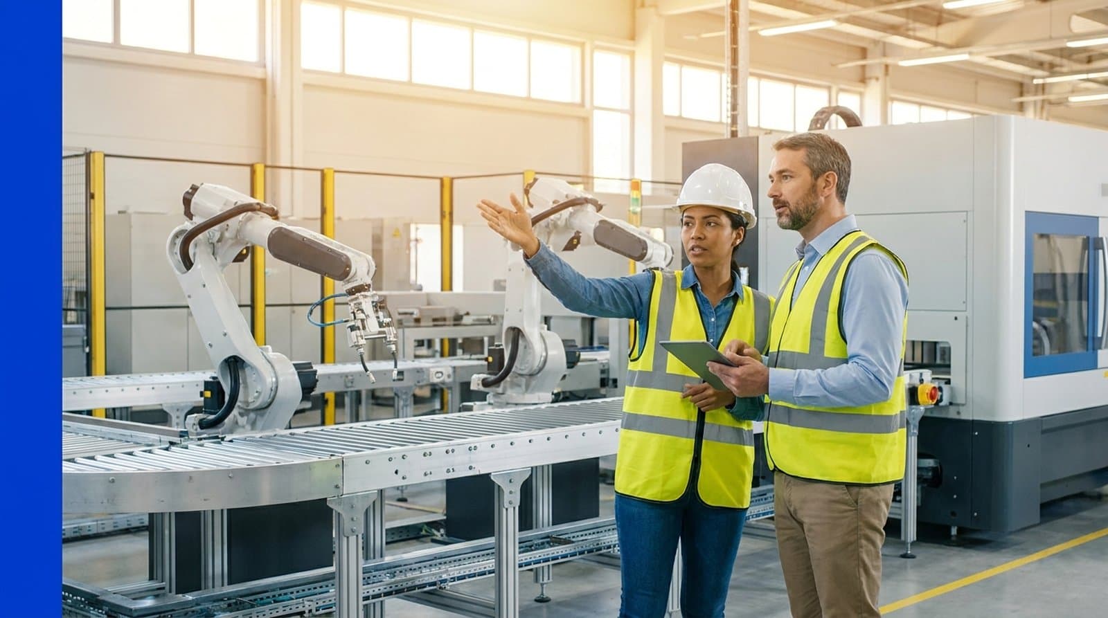 Engenheiro e gestora financeira analisando custos de produção com apoio contábil da MECCAH